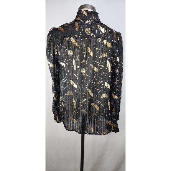 Harry Potter Women's Sheer Black Button-Up Blouse with Gold Feathers Size M - Picture 4 of 11